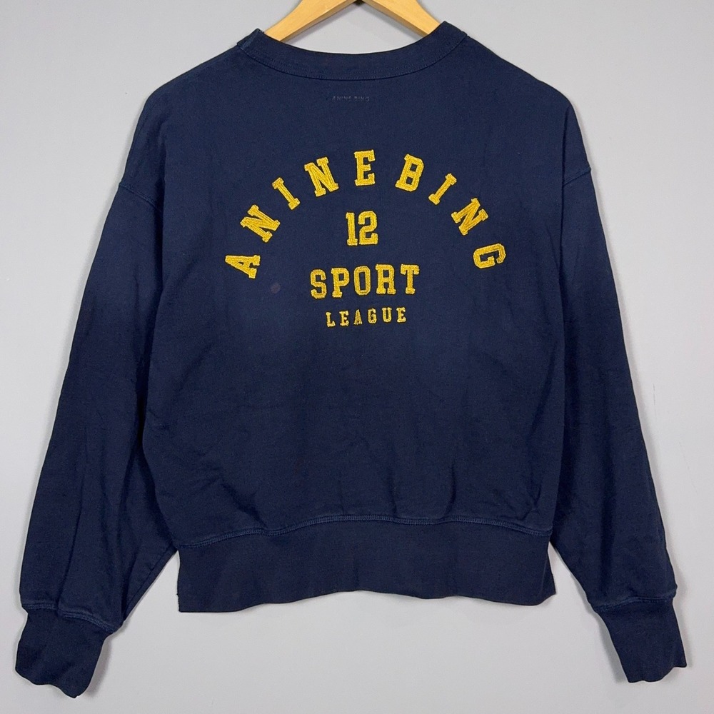 Anine Bing Sport Retro Sweatshirt Womens Size XS Embroidered Navy Collegiate